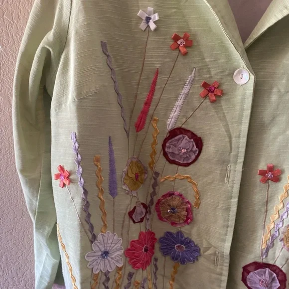 Indigo Moon Embroidered Floral Jacket Green XL - Picture 5 of 6